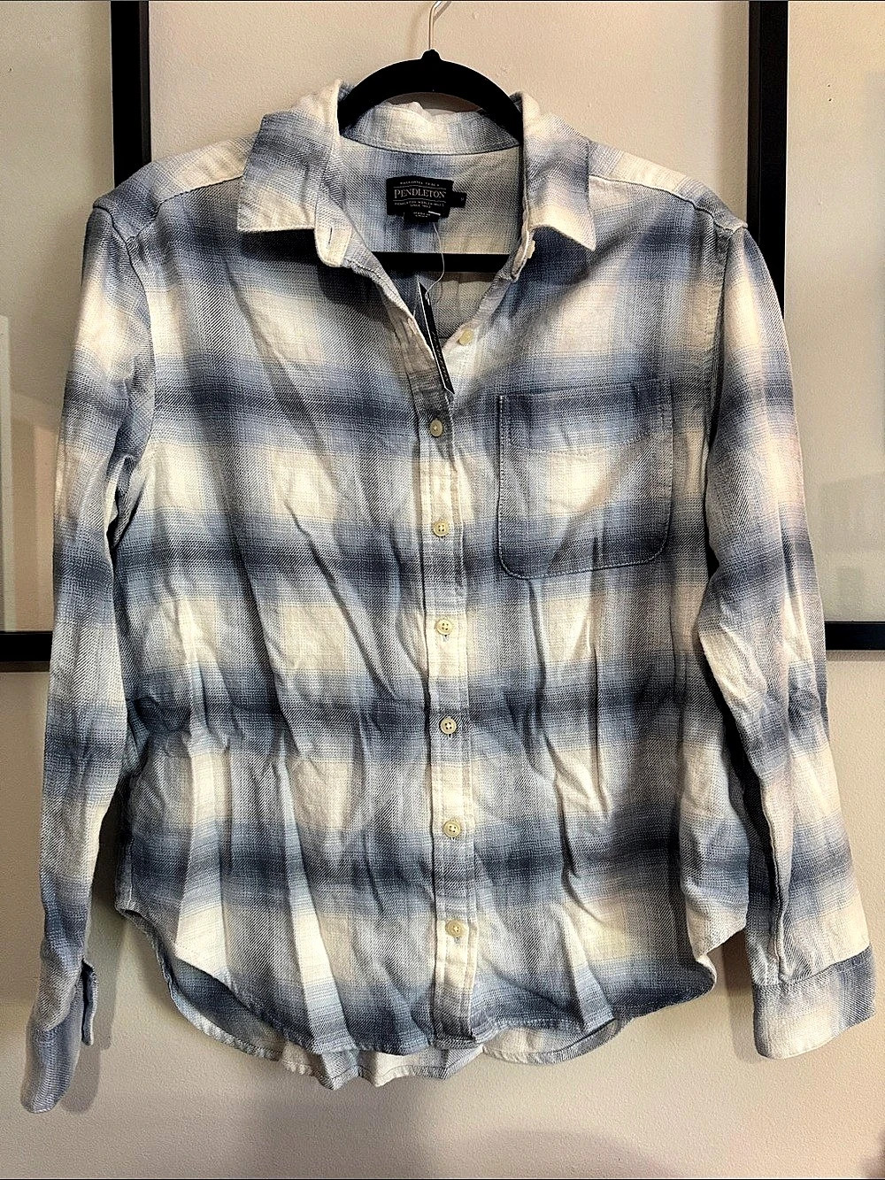 Pendleton Plaid Cotton Button Down in Blue & White Size Small NWT